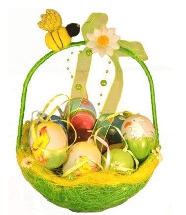 Hand-painted Easter Eggs in a Cute Basket with Handmade Decor